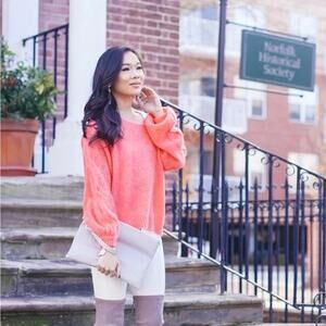 Anthropologie Rosie Neira Homeward Coral Pink Alpaca Fuzzy Knit Sweater SZ XS